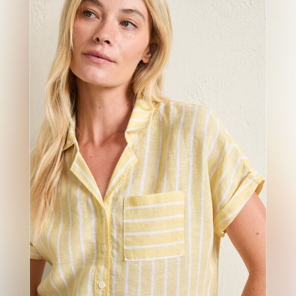 Garnet Hill Short-Sleeve Linen Button-Front Shirt BLUE size 18 NWT in packaging - Picture 2 of 8